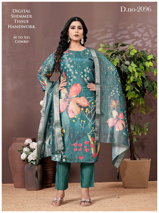 Elegant Teal Floral Ethnic Suit