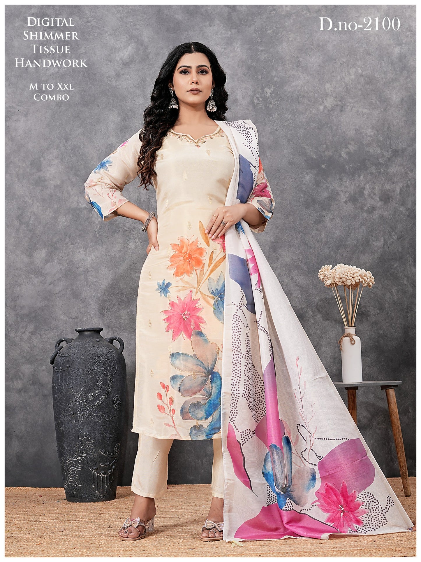Premium Cream Floral Ethnic Suit
