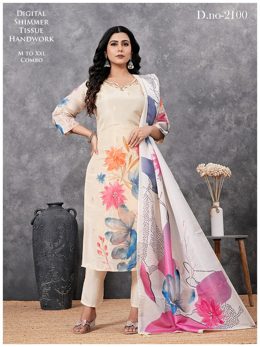 Premium Cream Floral Ethnic Suit