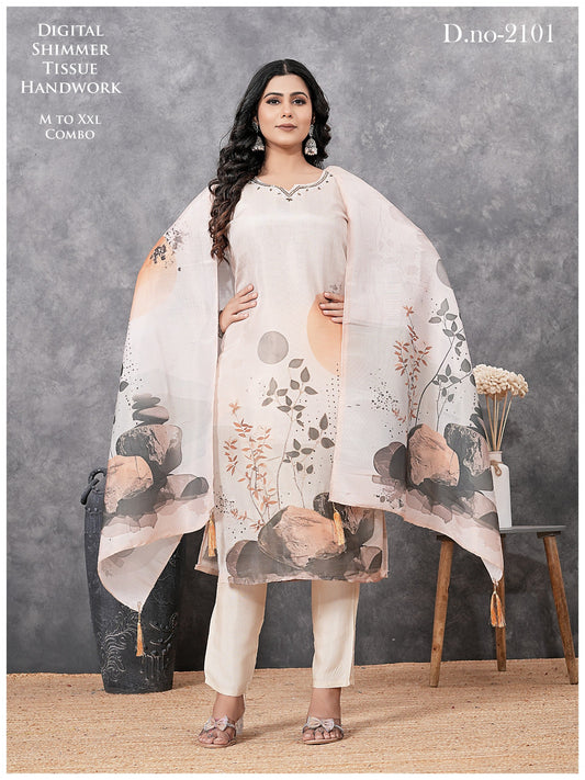 Elegant Beige Abstract Ethnic Suit