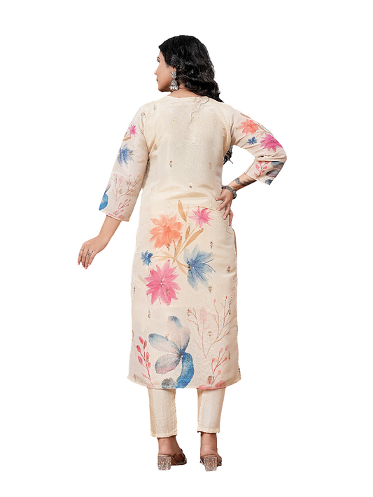 Premium Cream Floral Ethnic Suit