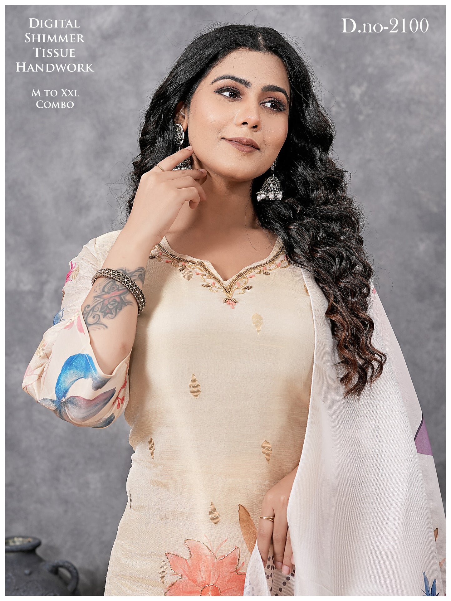 Premium Cream Floral Ethnic Suit