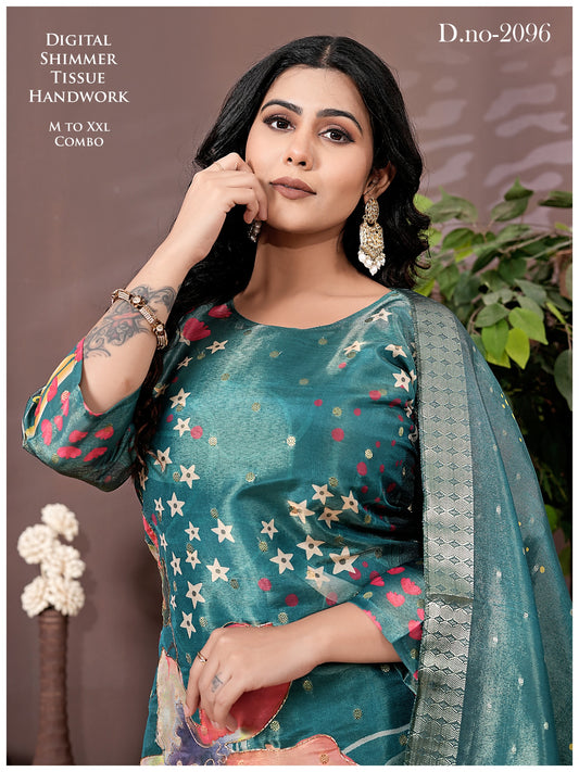 Elegant Teal Floral Ethnic Suit